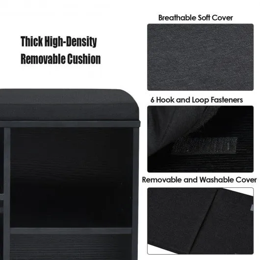 10-Cube Organizer  Entryway Padded Shoe Storage Bench-Black