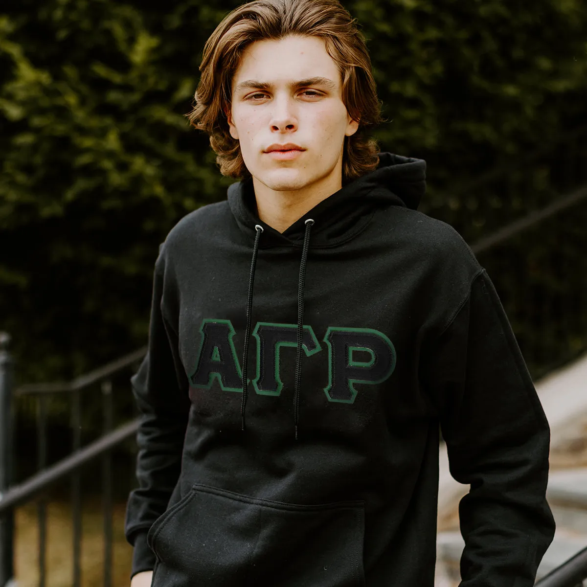 AGR Black Hoodie with Black Sewn On Letters