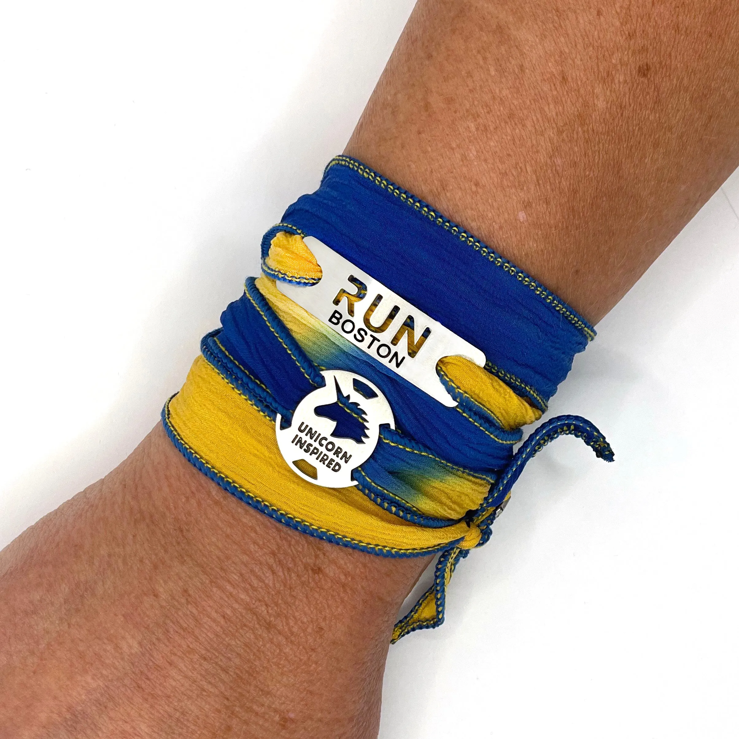 Boston - RUN Boston & Unicorn Inspired Blended Button Silk Wrap Bracelet