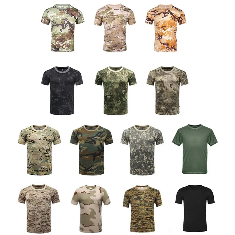 Camouflage Tactical Shirt Short Sleeve Men's Breathable Quick Dry Combat T-Shirt Outdoor T Shirt Camo Hiking Hunting Shirts