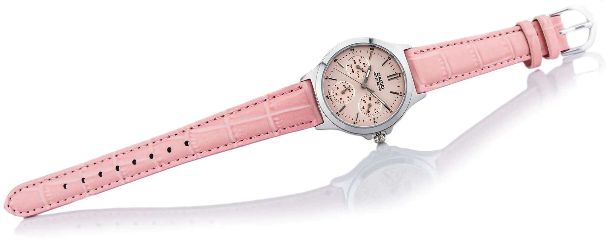 Casio LTP-V300L-4A Pink Leather Strap Watch for and Women