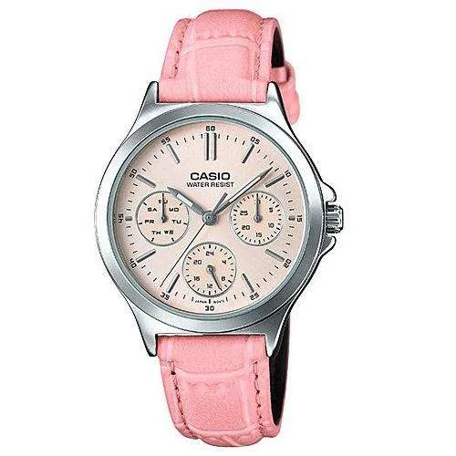 Casio LTP-V300L-4A Pink Leather Strap Watch for and Women