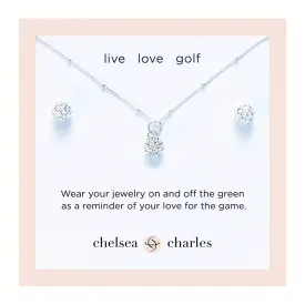 CC Sport Silver Golf Ball Necklace and Earrings Gift Set for Little Girls & Tweens