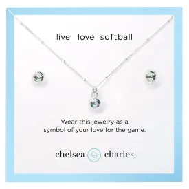 CC Sport Silver Softball Necklace and Earring Gift Set