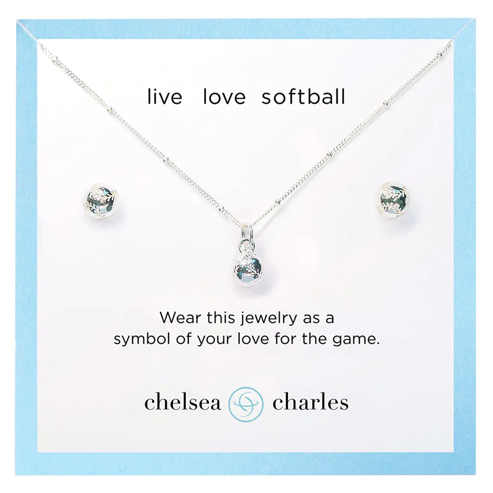 CC Sport Silver Softball Necklace and Earring Gift Set