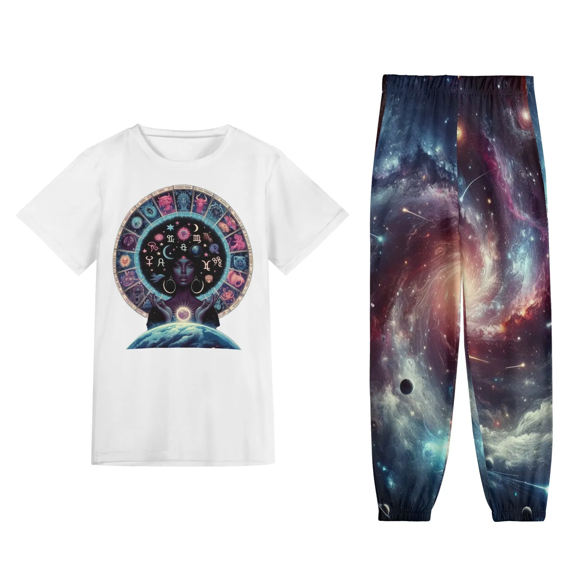 Celestial Zodiac Womens Short Sleeve Sports Outfit Set