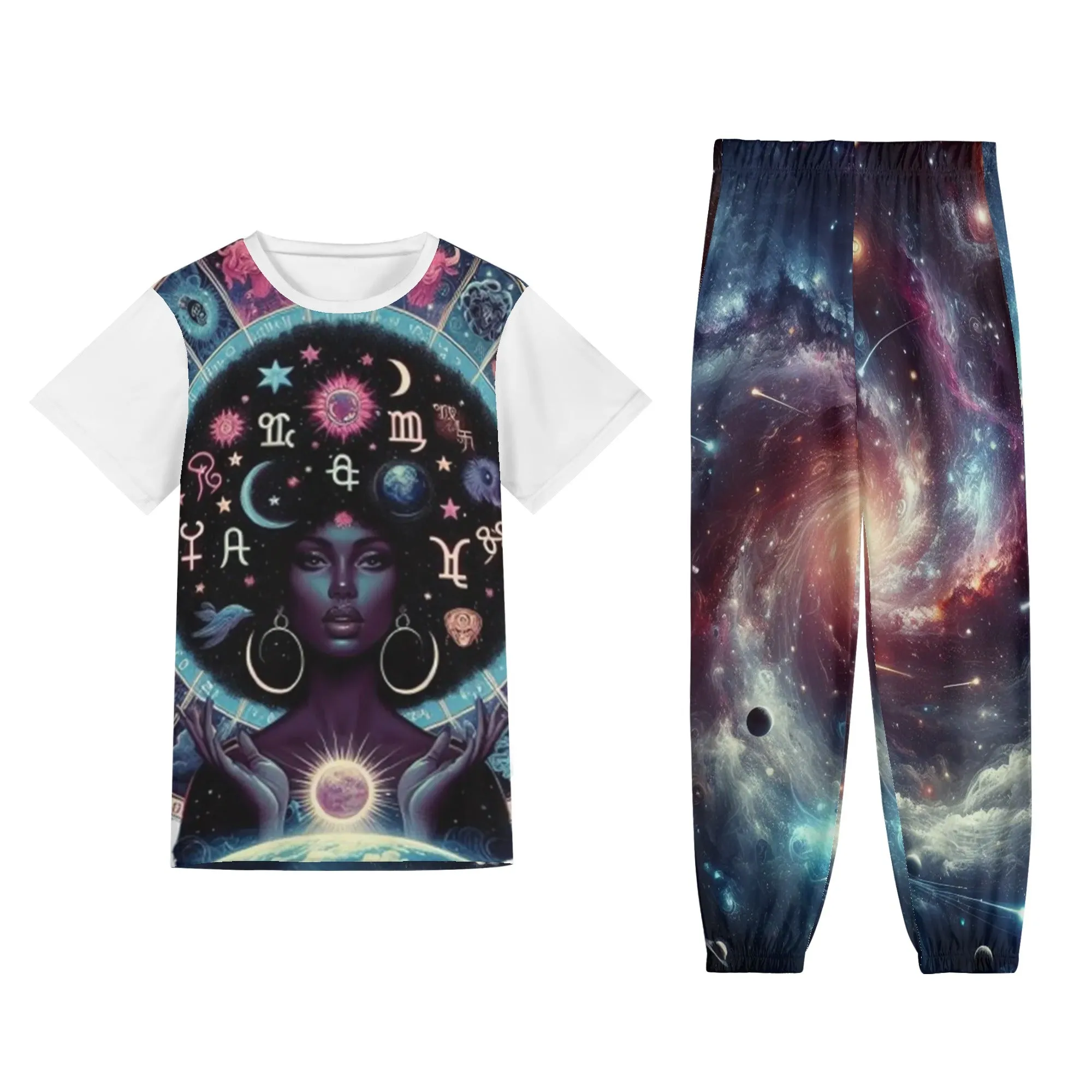 Celestial Zodiac Womens Short Sleeve Sports Outfit Set