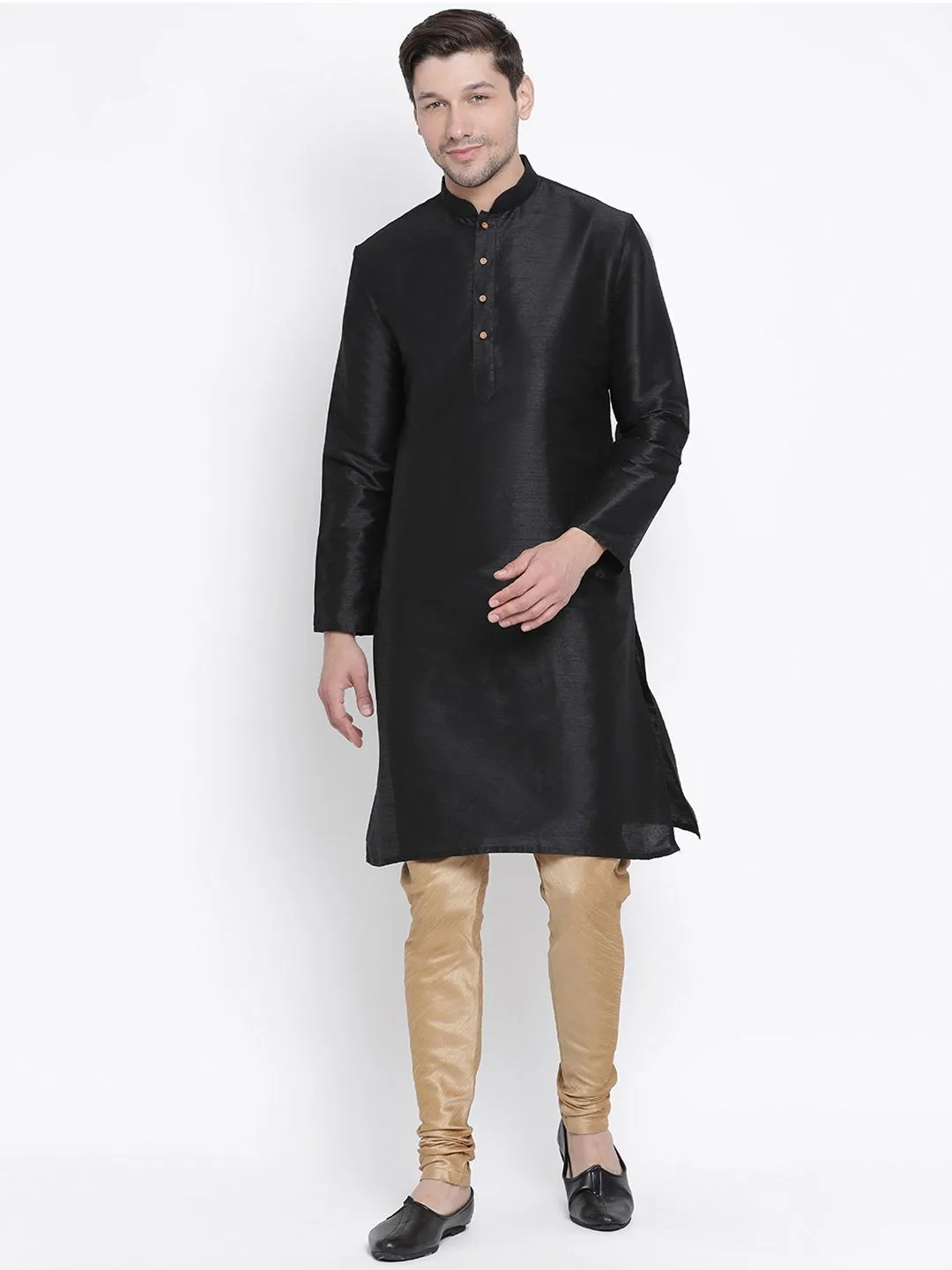 Copy of Men's Black Cotton Silk Blend Kurta and Pyjama Set - Vastramay