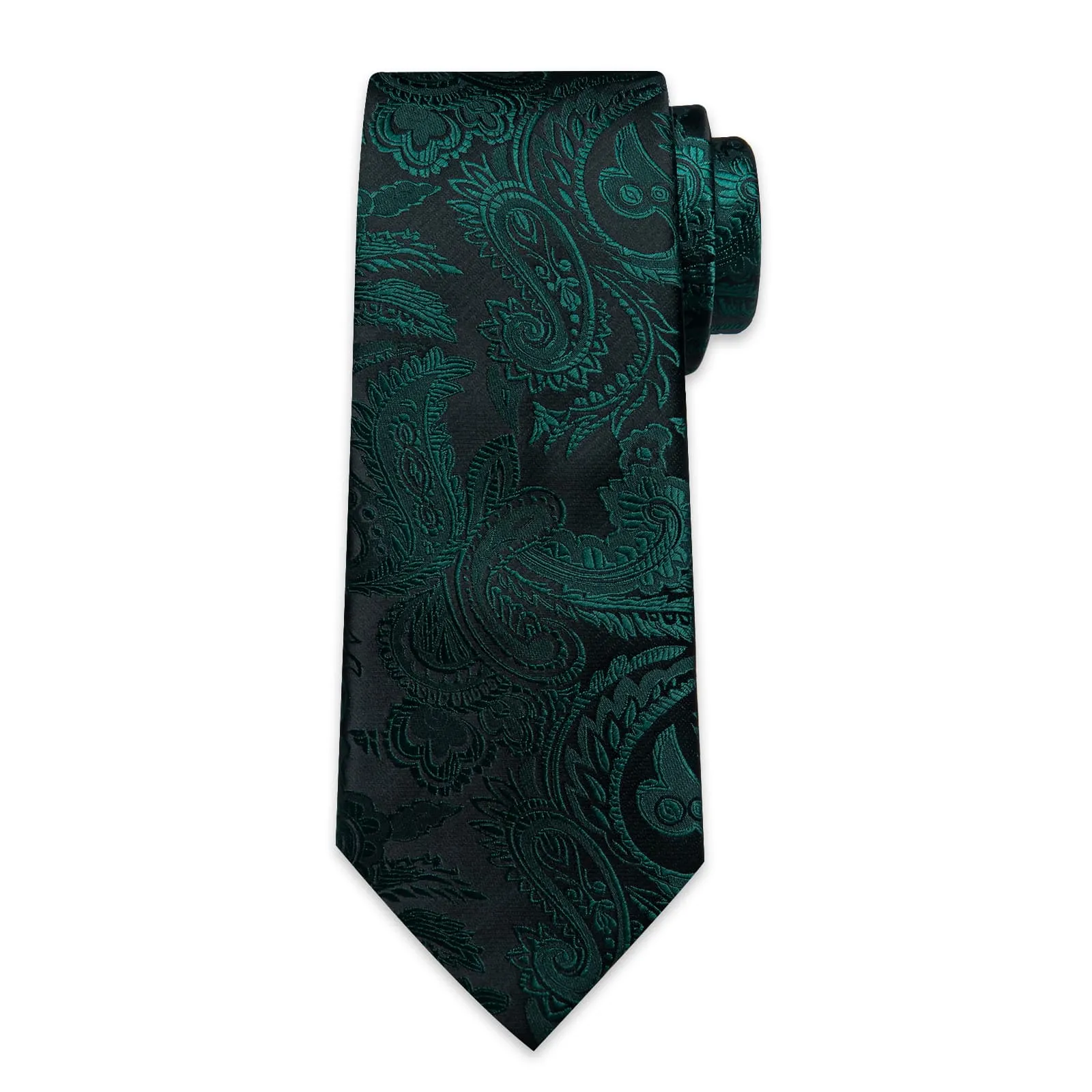 DiBanGu Dress Tie Medium Jungle Green Paisley Mens Work Silk Tie Pocket Square Cufflinks Set