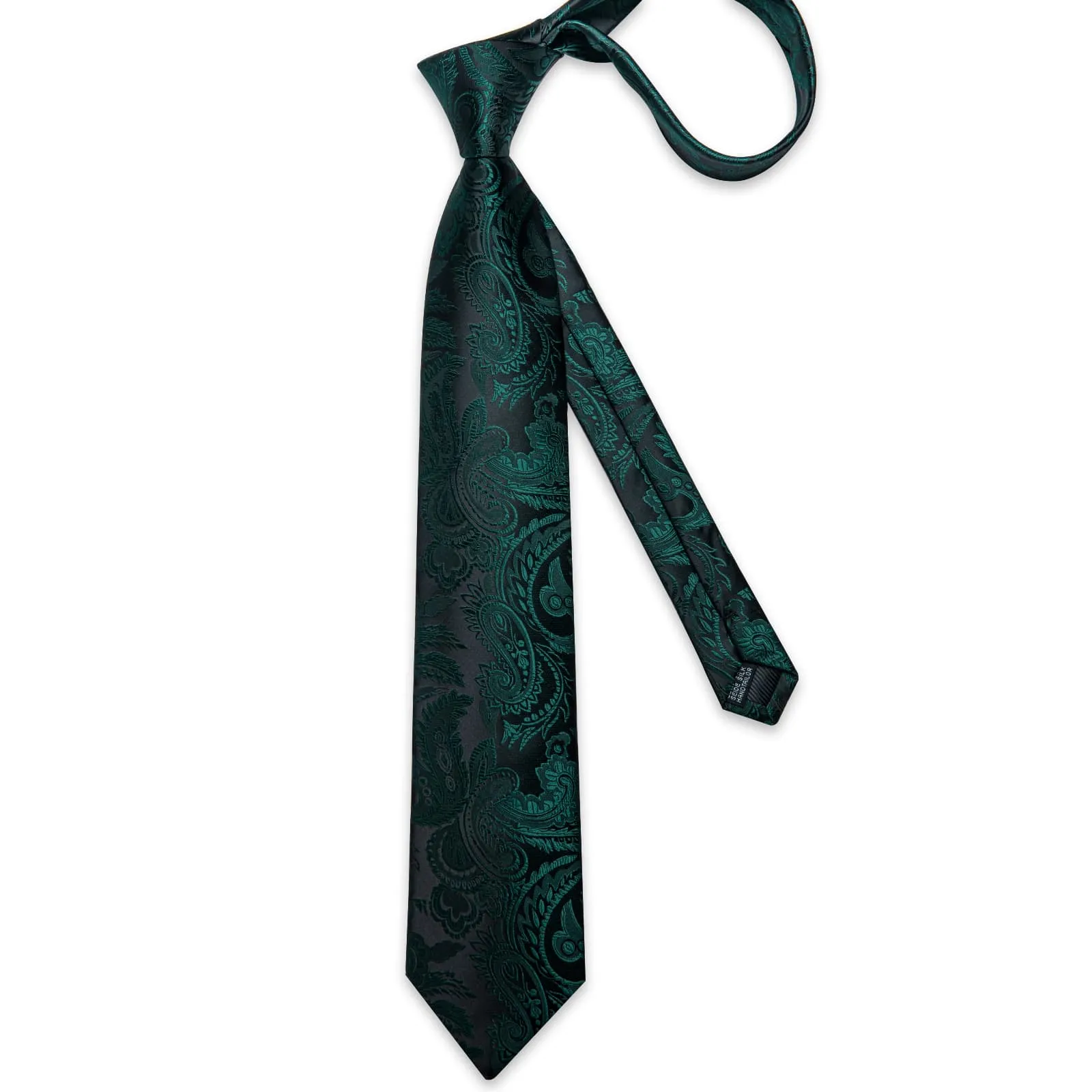 DiBanGu Dress Tie Medium Jungle Green Paisley Mens Work Silk Tie Pocket Square Cufflinks Set