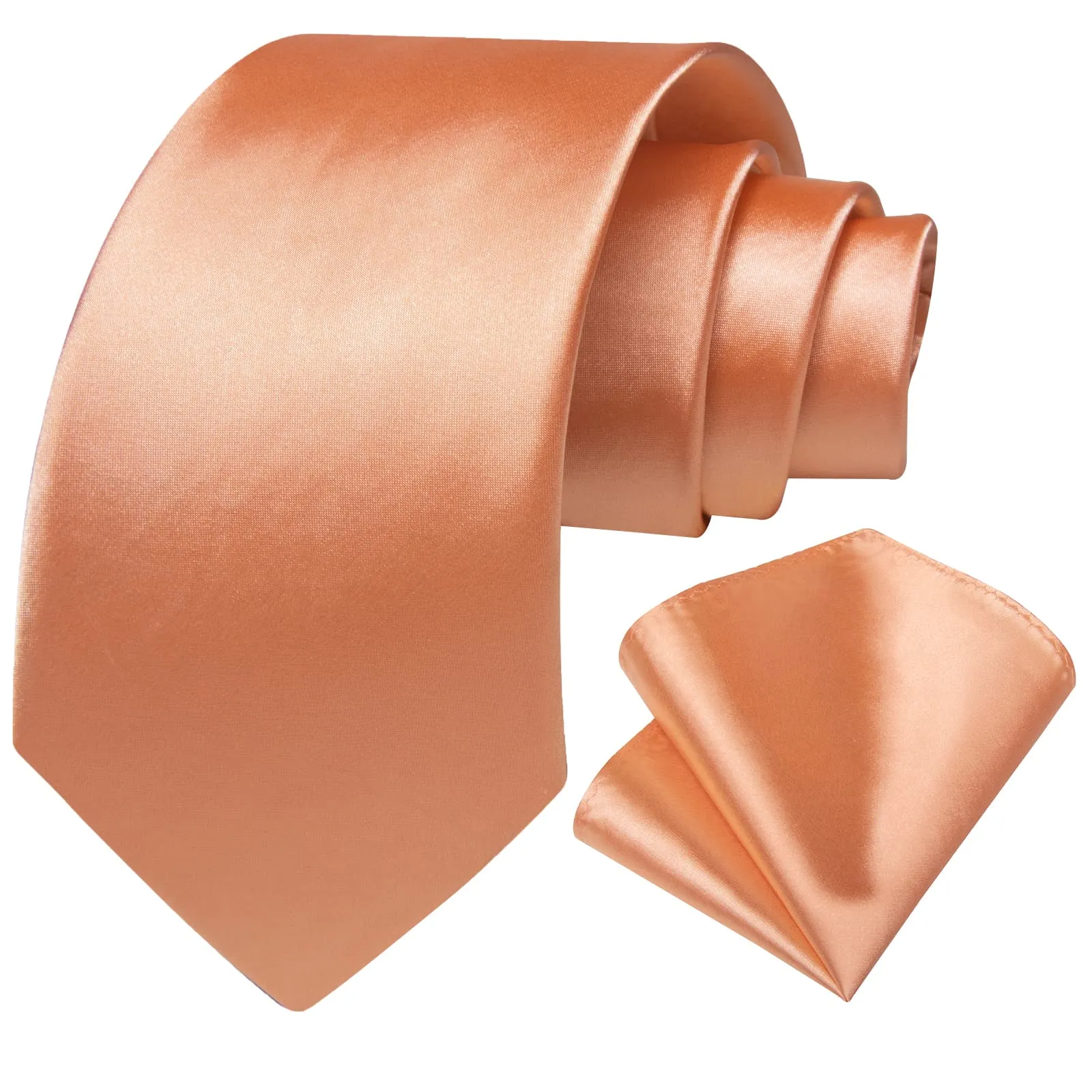 DiBanGu Dress Tie Pale Copper Orange Solid Mens Silk Business Tie Pocket Square Cufflinks Set