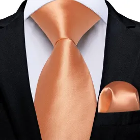 DiBanGu Dress Tie Pale Copper Orange Solid Mens Silk Business Tie Pocket Square Cufflinks Set