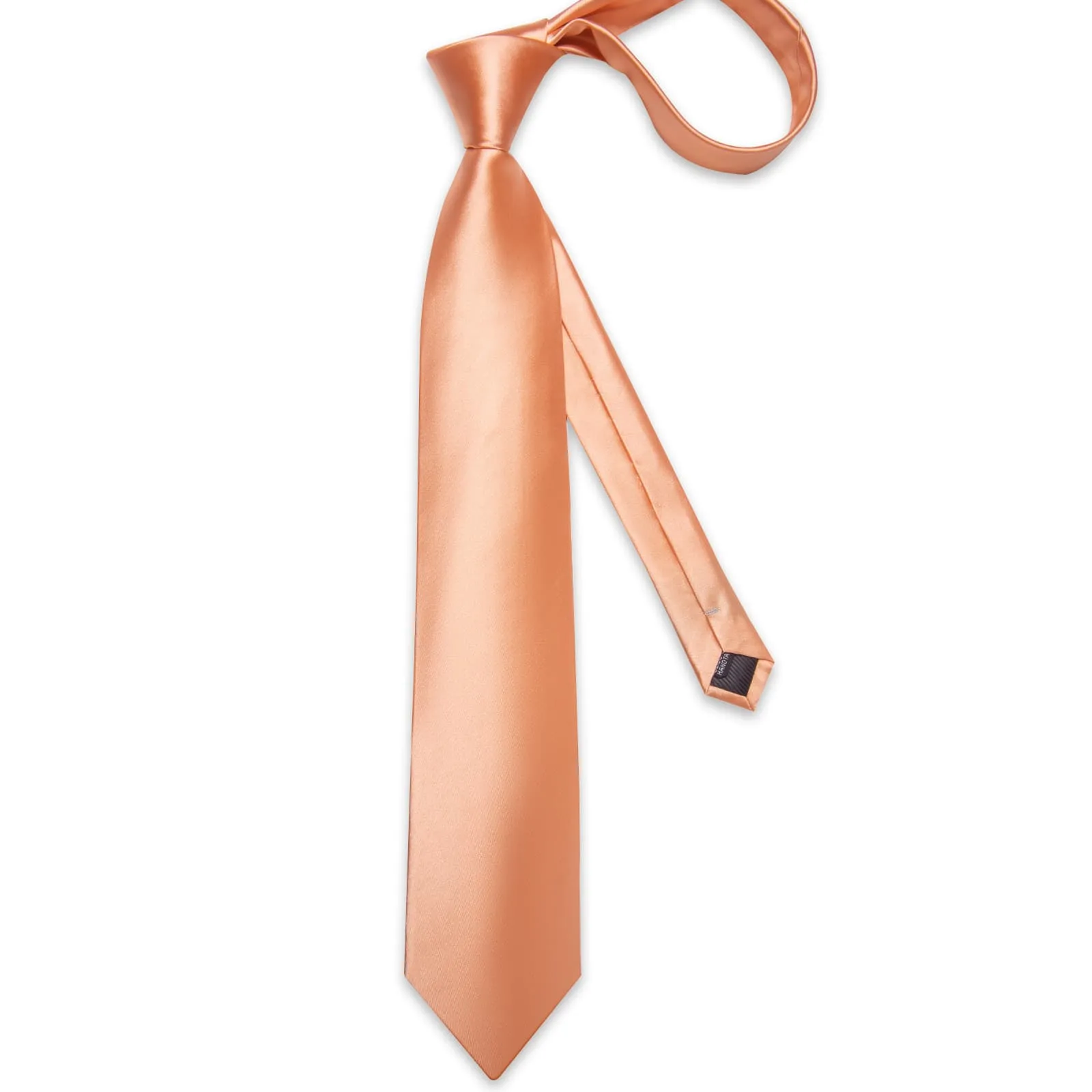 DiBanGu Dress Tie Pale Copper Orange Solid Mens Silk Business Tie Pocket Square Cufflinks Set