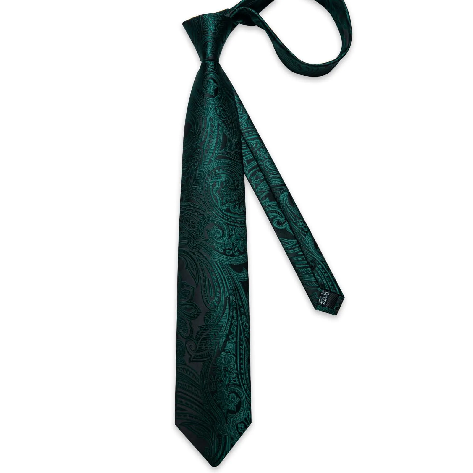 DiBanGu Dress Tie Phthalo Green Paisley Mens Silk Wedding Tie Pocket Square Cufflinks Set