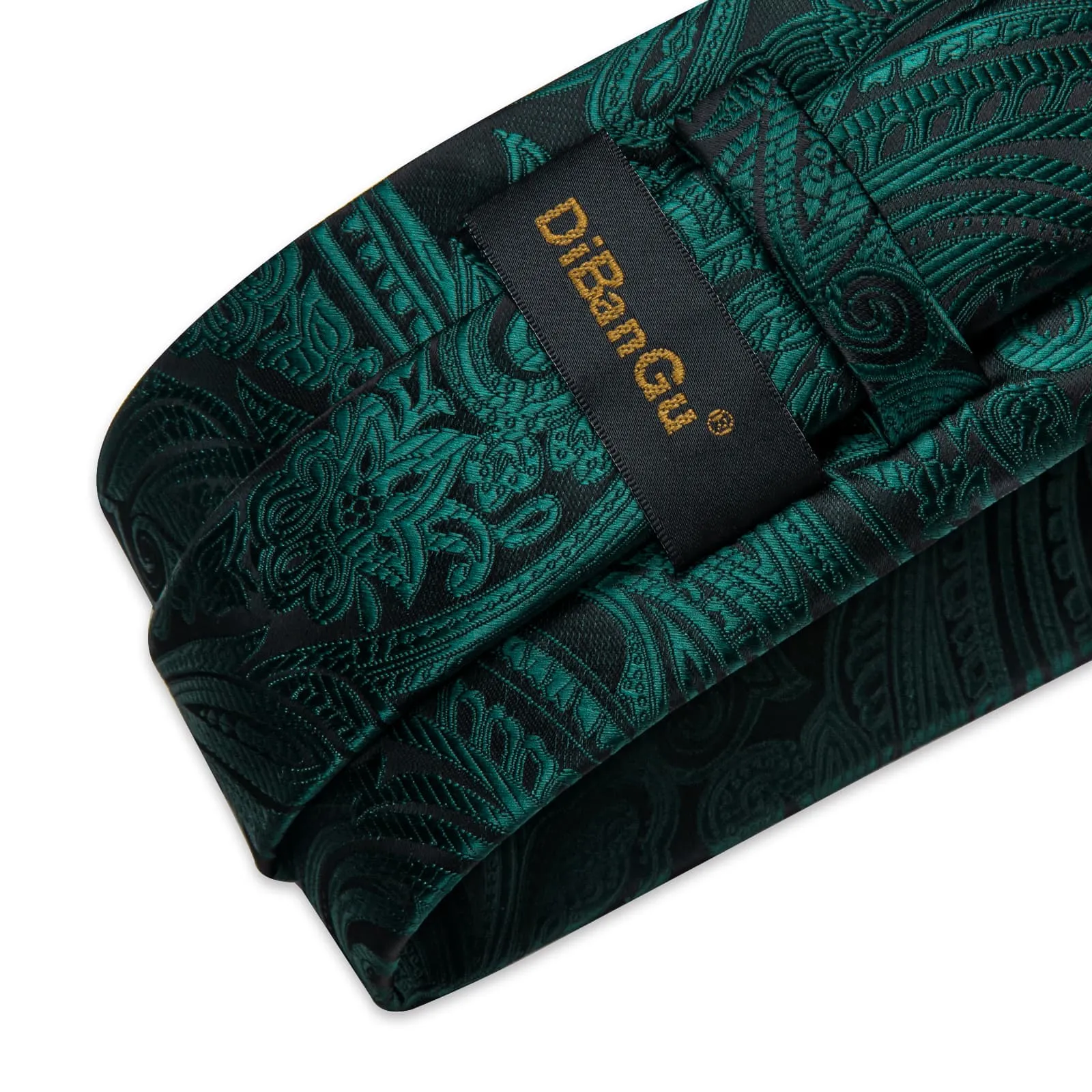 DiBanGu Dress Tie Phthalo Green Paisley Mens Silk Wedding Tie Pocket Square Cufflinks Set