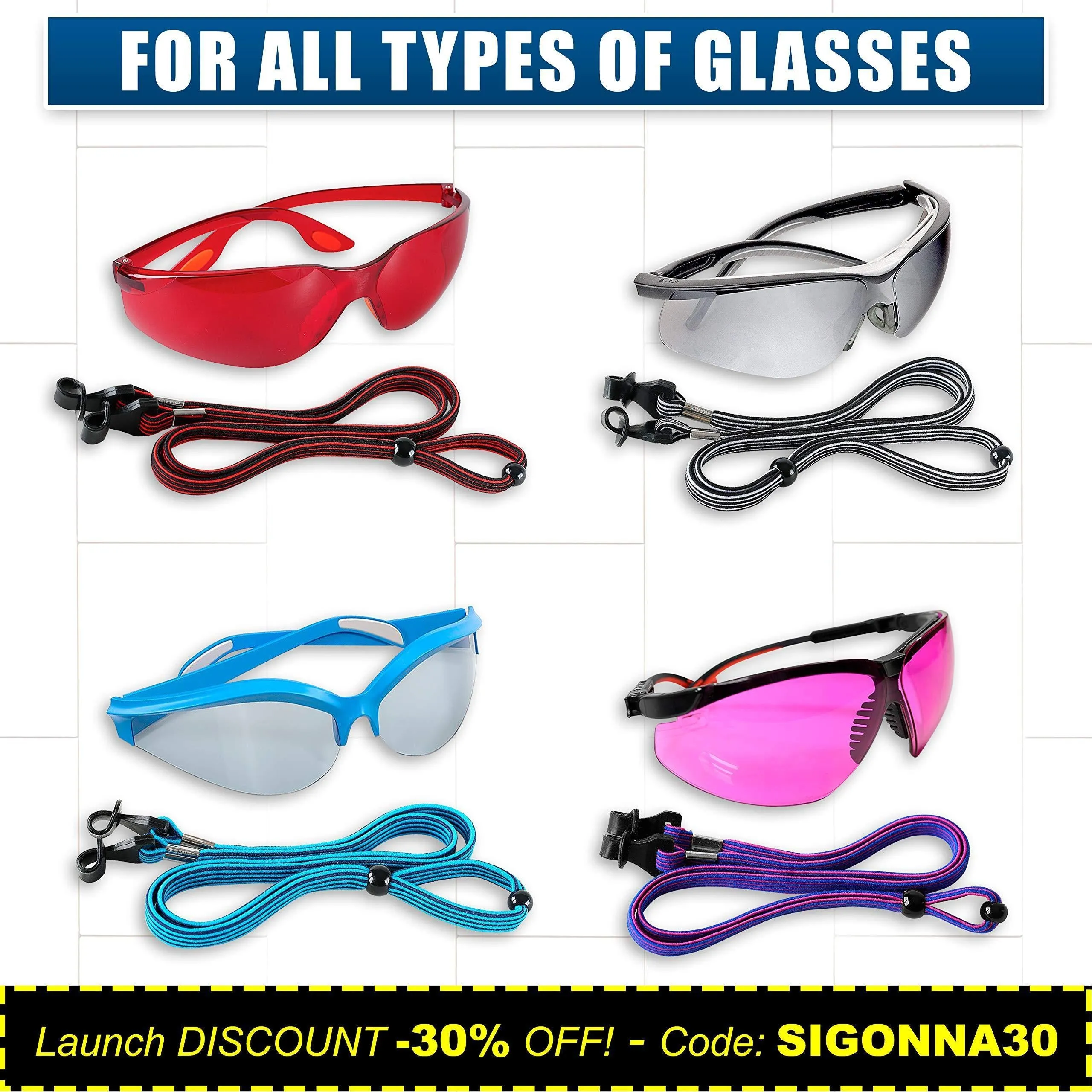 Eye Glasses String Holder Straps 4 Pcs Sports Sunglasses Cords NonSlip Clip