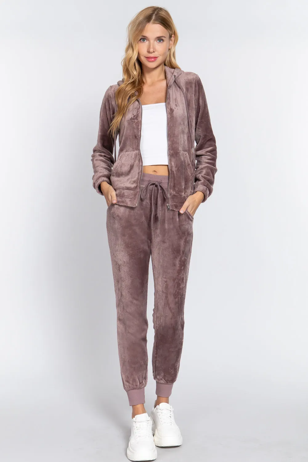 Faux Fur Jacket & Jogger Pants Outfit Set - 9 colors