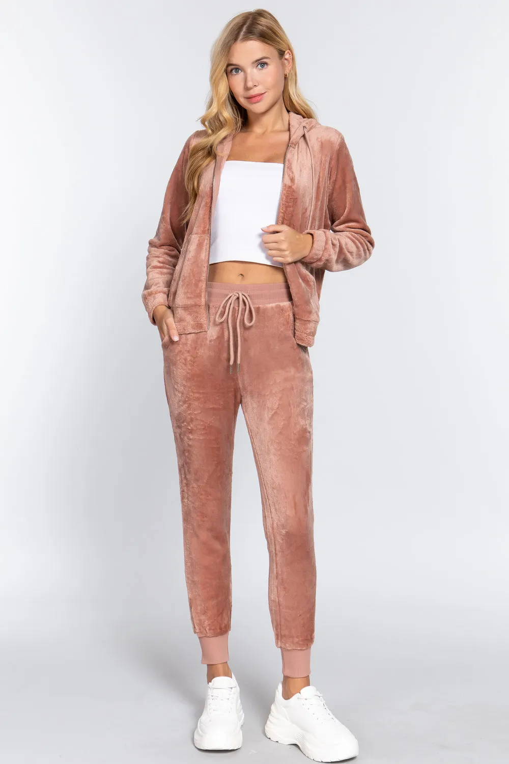 Faux Fur Jacket & Jogger Pants Outfit Set - 9 colors