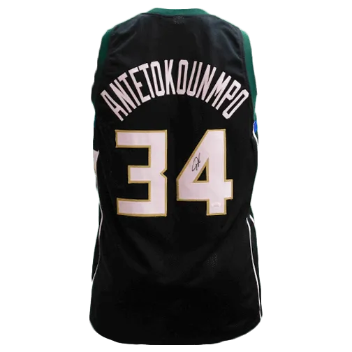 Giannis Antetokounmpo Autographed Pro Basketball Black Jersey "The Greek Freak"(JSA)