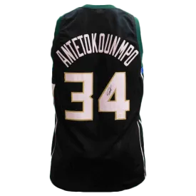 Giannis Antetokounmpo Autographed Pro Basketball Black Jersey "The Greek Freak"(JSA)