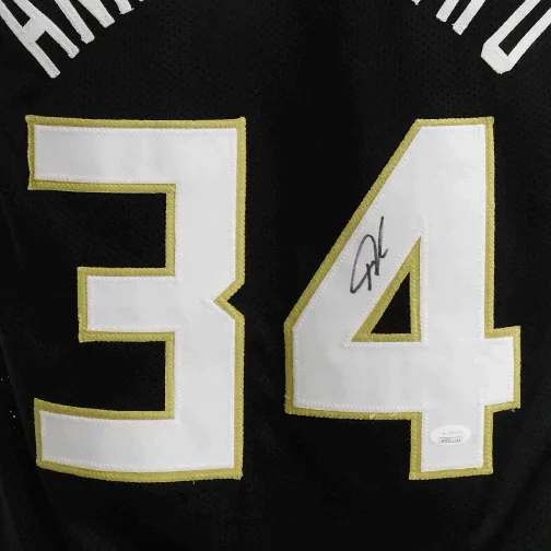 Giannis Antetokounmpo Autographed Pro Basketball Black Jersey "The Greek Freak"(JSA)