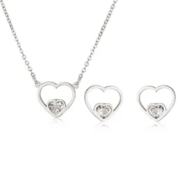 Heart with Stone Earrings and Necklace Set