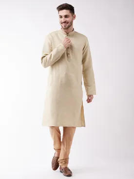 Jashvi Men's Beige And Rose Gold Silk Blend Kurta Pyjama Set