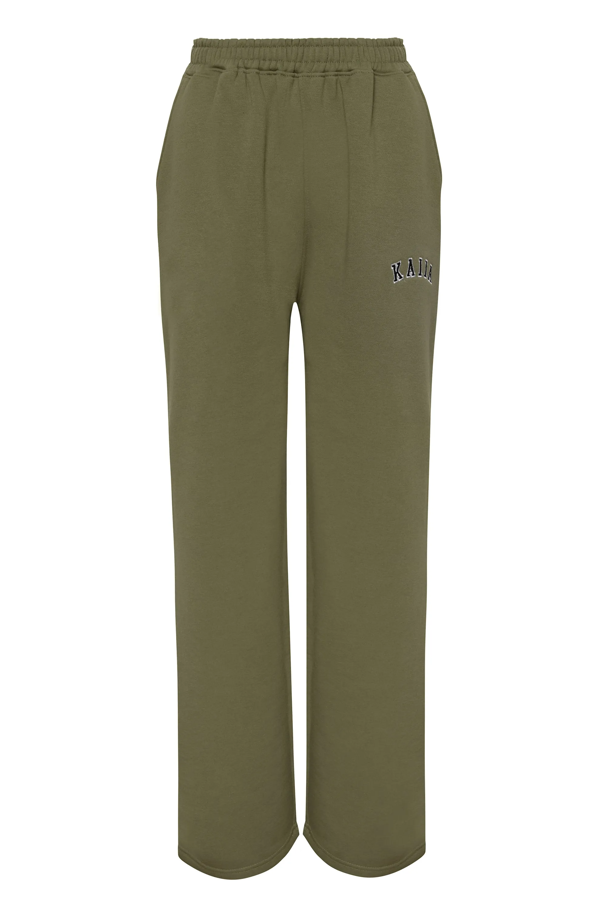 Kaiia Logo Wide Leg Joggers Khaki