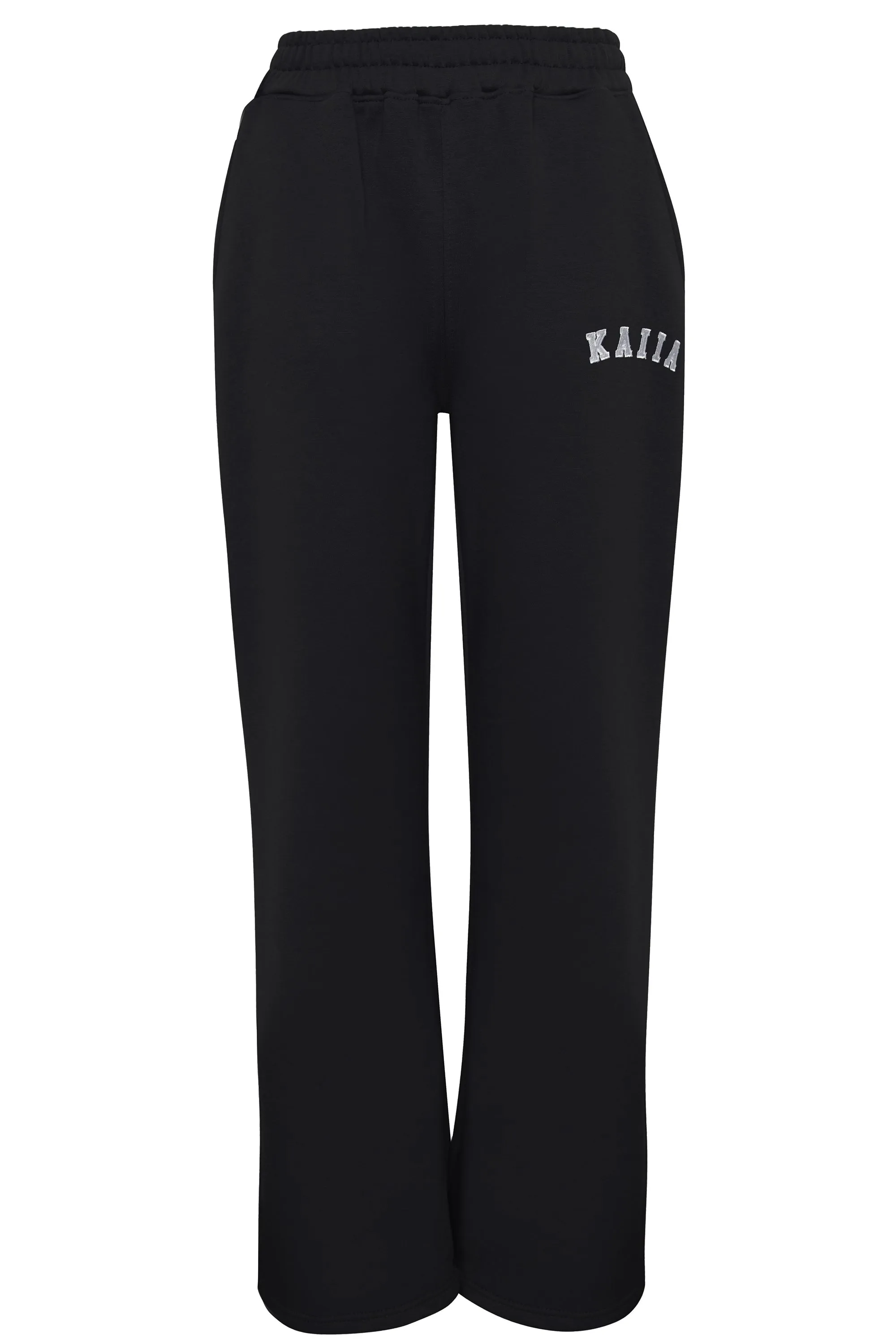 Kaiia Logo Wide Leg Sweat Pants in Black