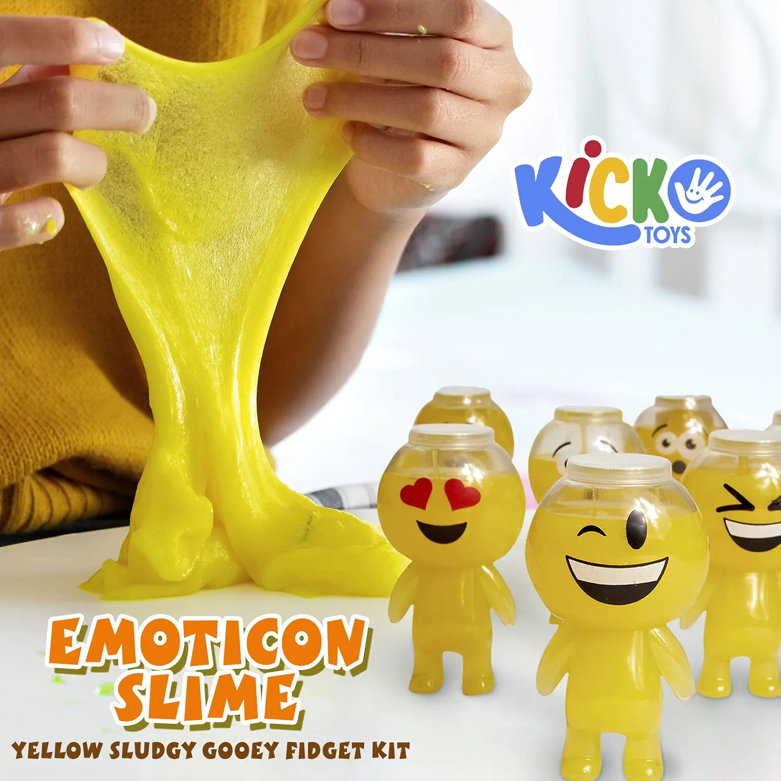 Kicko Emoticon Slime - 12 Pack - Yellow Sludgy Gooey Fidget Kit - for Sensory and Tactile