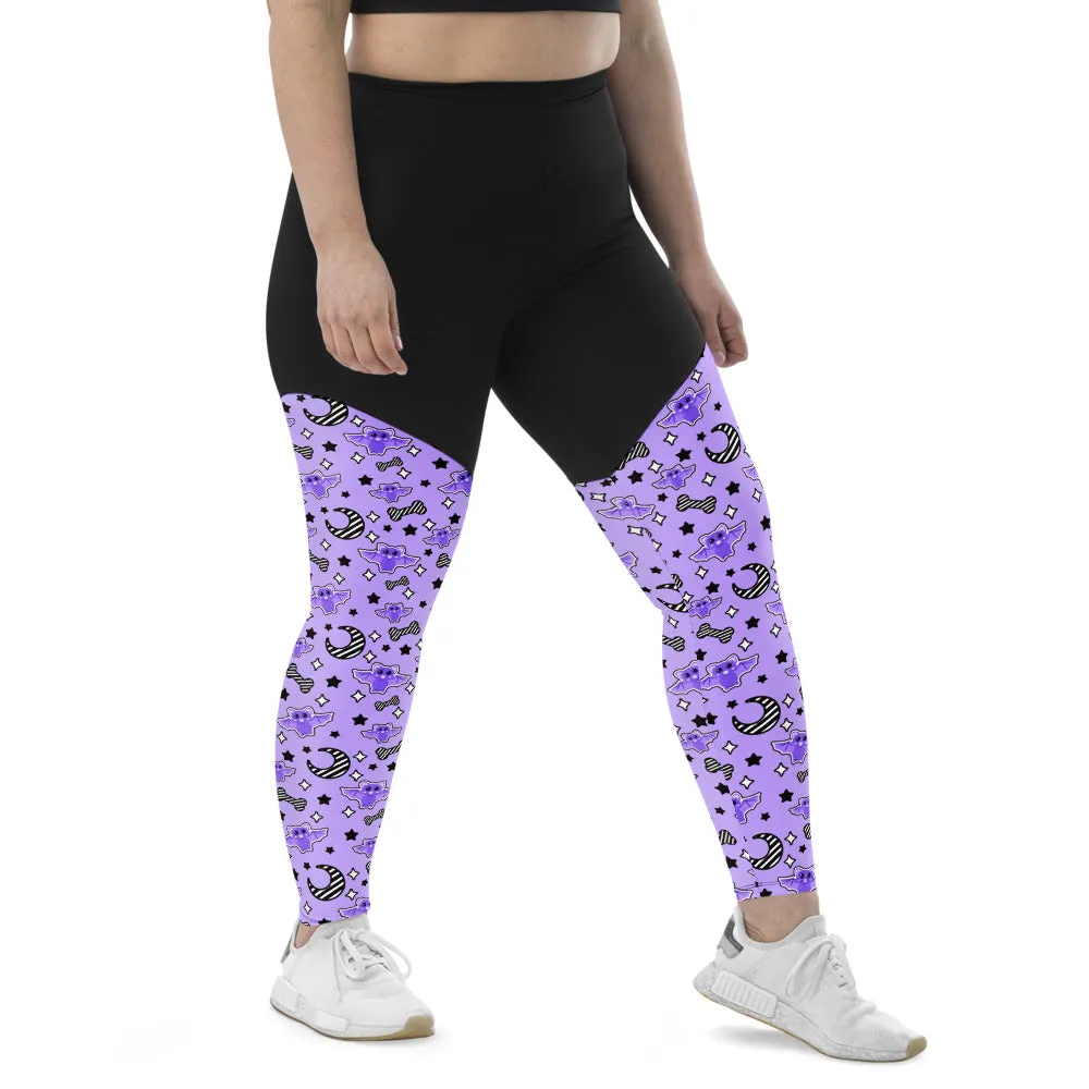 Magical Kawaii Spooky Bats Purple Sports Leggings