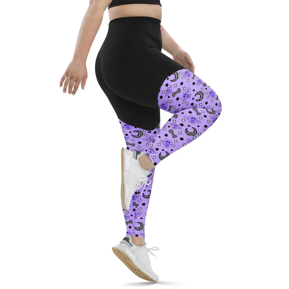 Magical Kawaii Spooky Bats Purple Sports Leggings