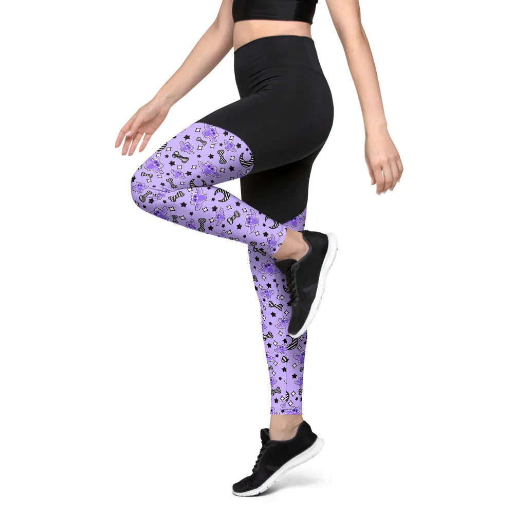 Magical Kawaii Spooky Bats Purple Sports Leggings