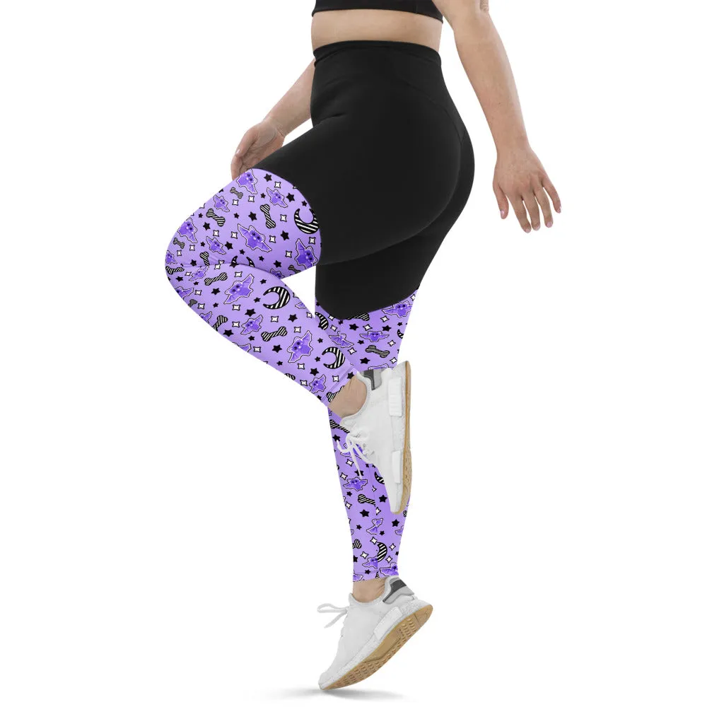 Magical Kawaii Spooky Bats Purple Sports Leggings