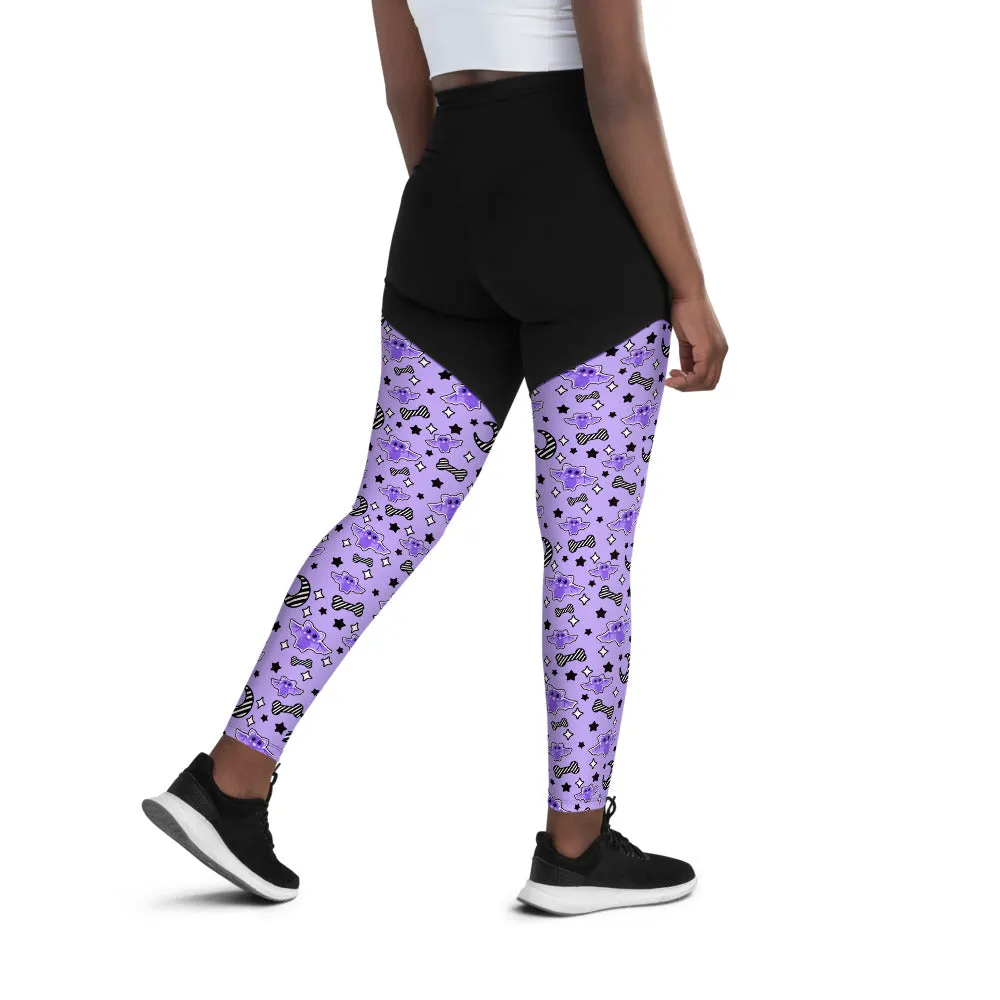 Magical Kawaii Spooky Bats Purple Sports Leggings