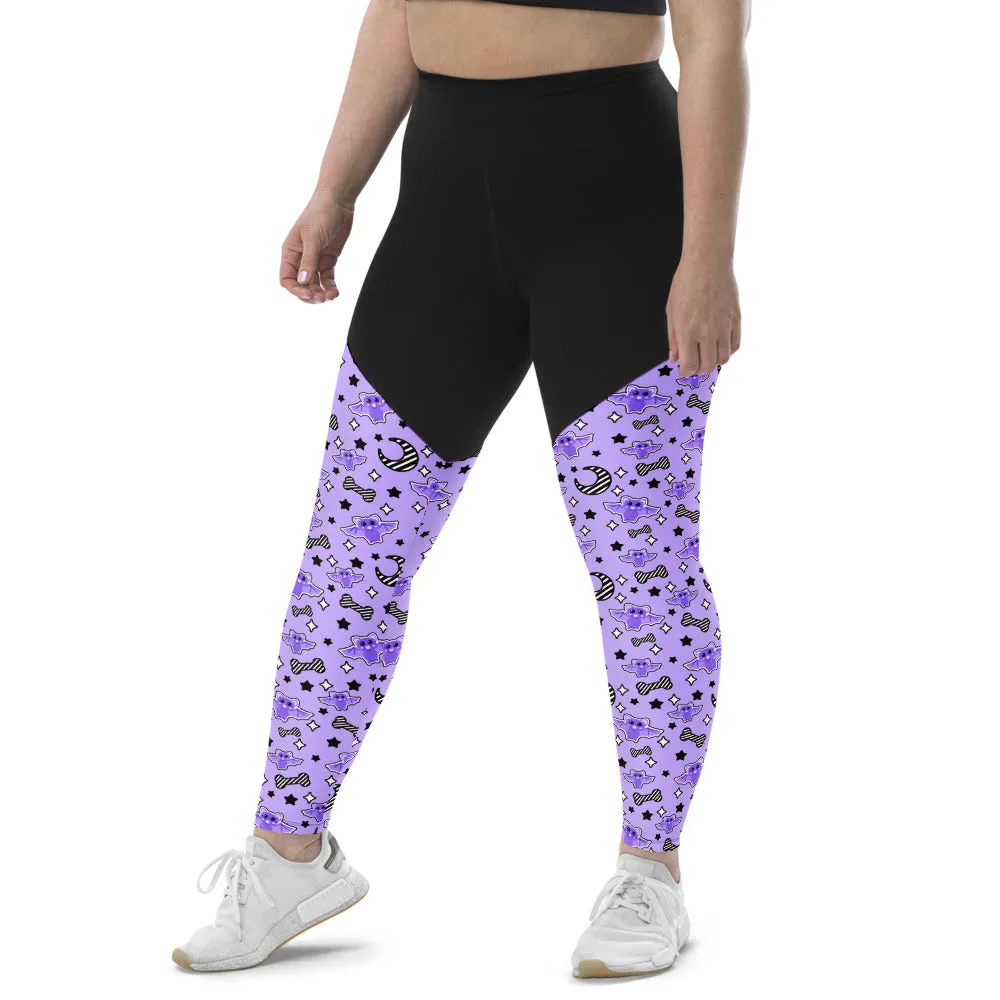 Magical Kawaii Spooky Bats Purple Sports Leggings