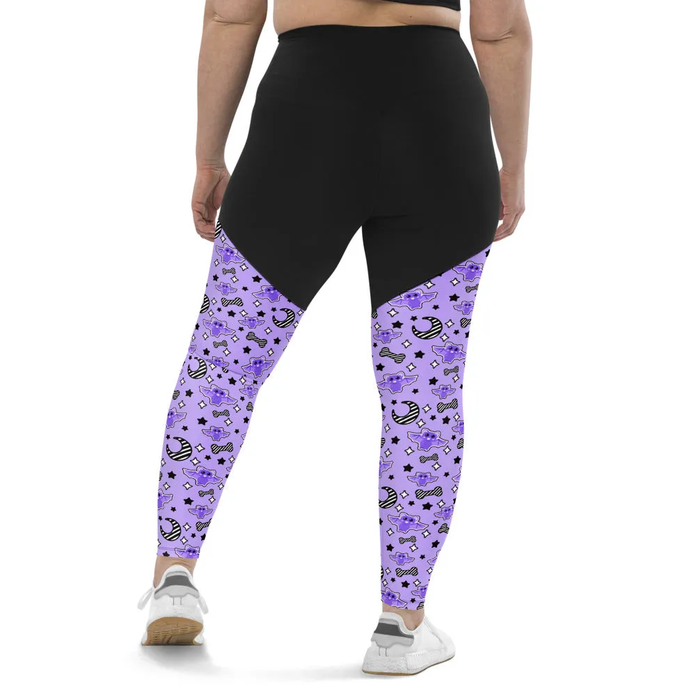 Magical Kawaii Spooky Bats Purple Sports Leggings