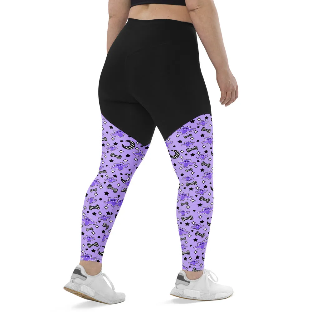 Magical Kawaii Spooky Bats Purple Sports Leggings