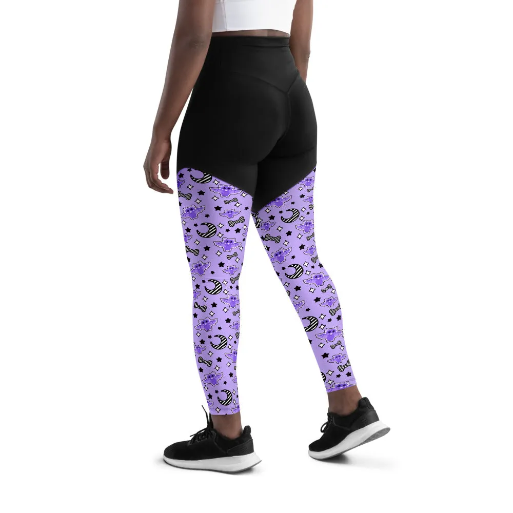 Magical Kawaii Spooky Bats Purple Sports Leggings