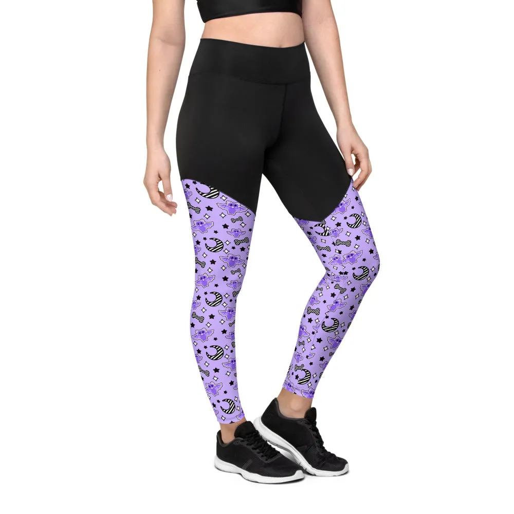 Magical Kawaii Spooky Bats Purple Sports Leggings