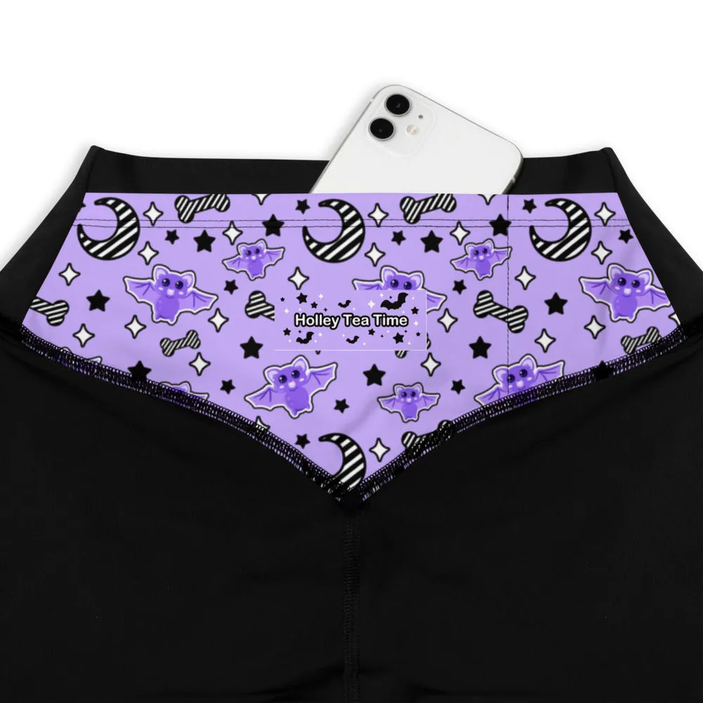 Magical Kawaii Spooky Bats Purple Sports Leggings