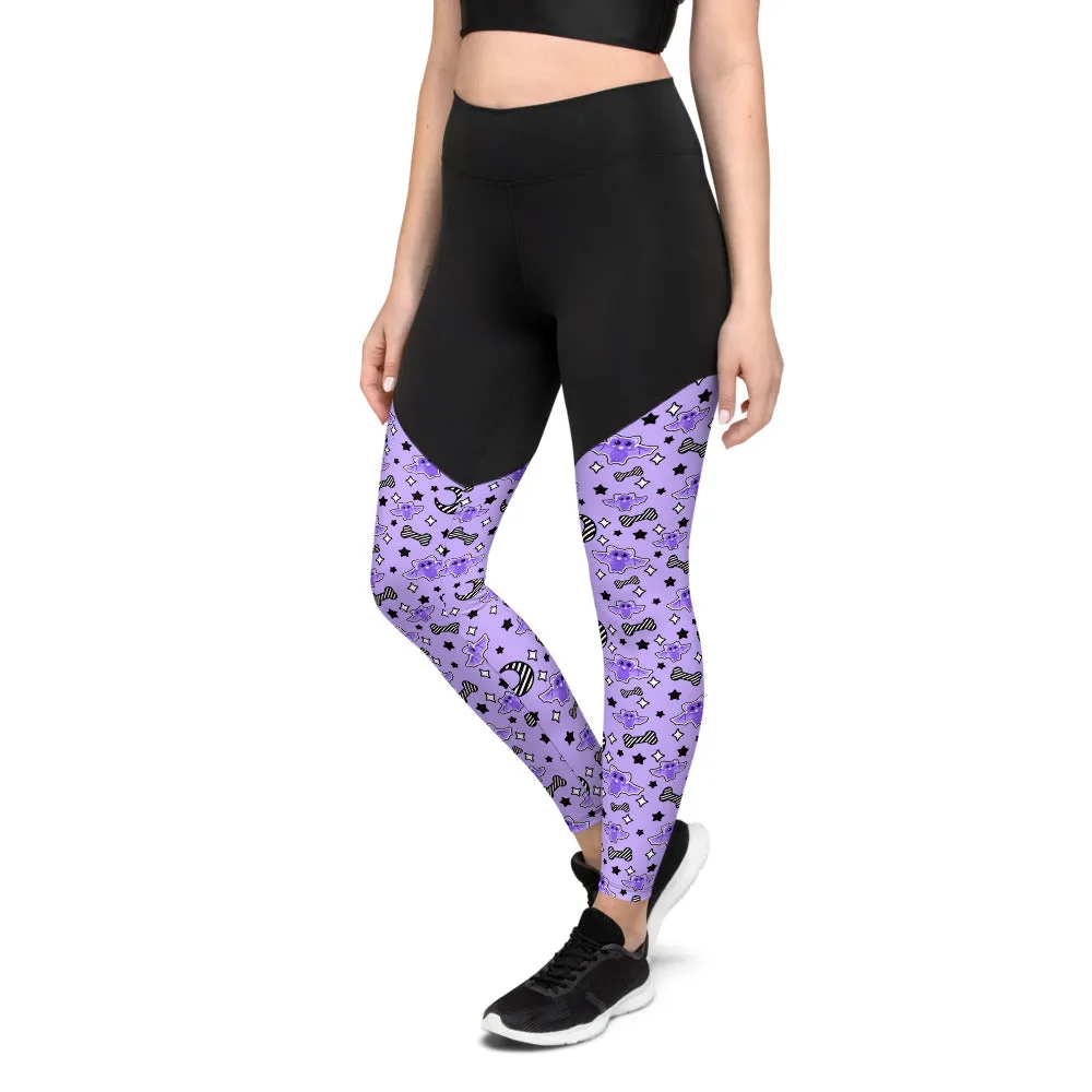 Magical Kawaii Spooky Bats Purple Sports Leggings