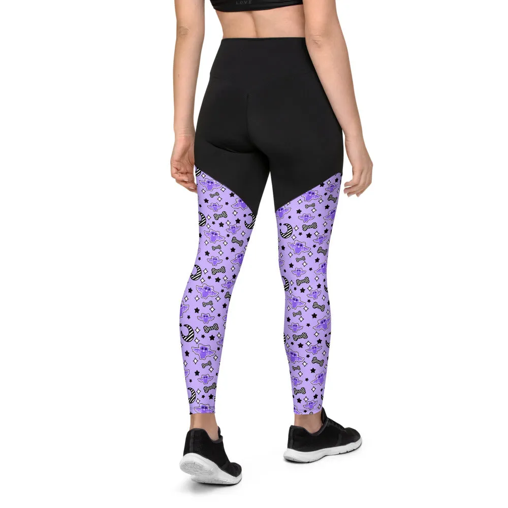 Magical Kawaii Spooky Bats Purple Sports Leggings