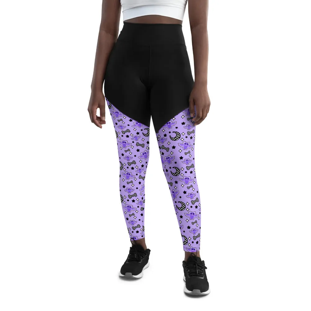 Magical Kawaii Spooky Bats Purple Sports Leggings