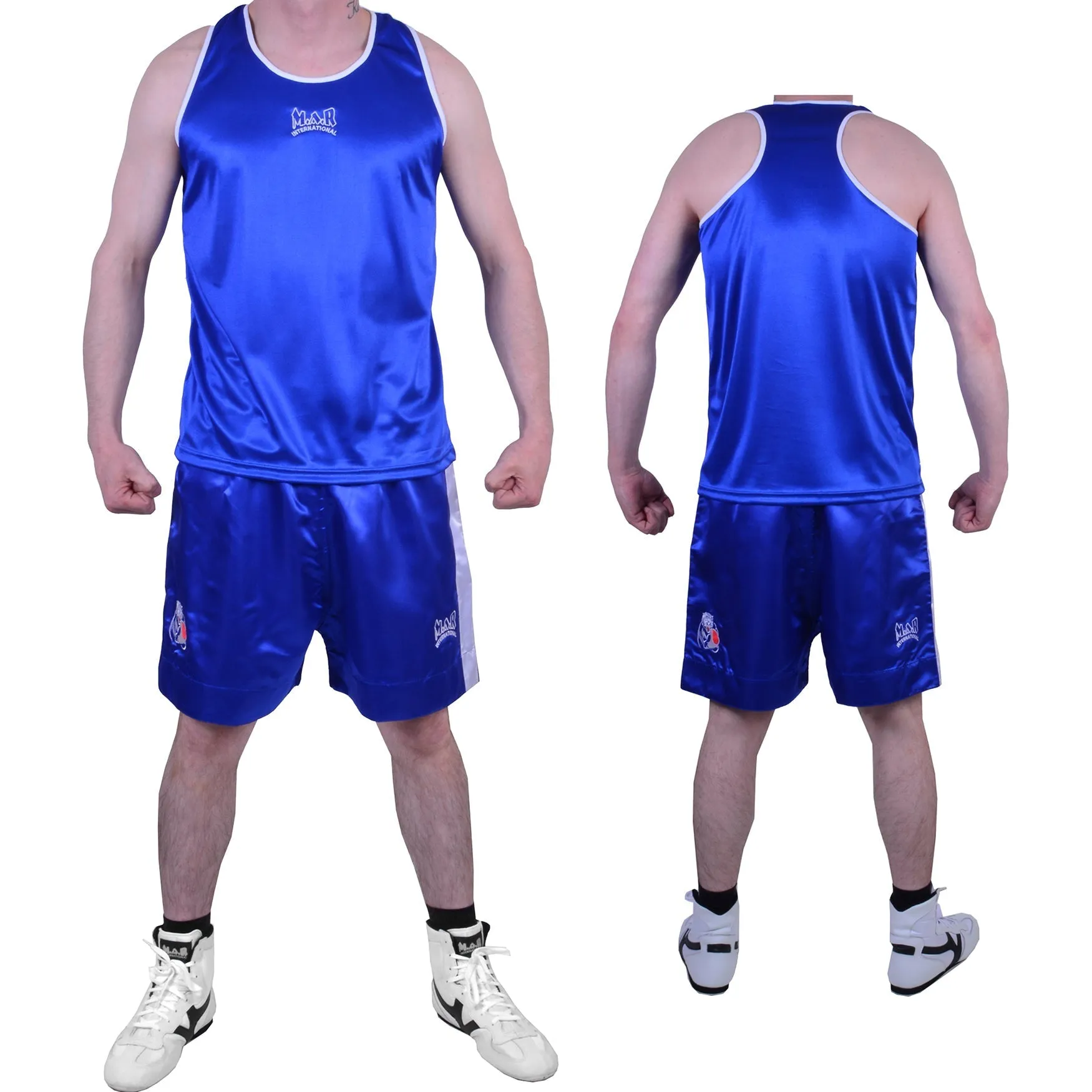 MAR-102B | Blue & White Boxing Shorts & Vest