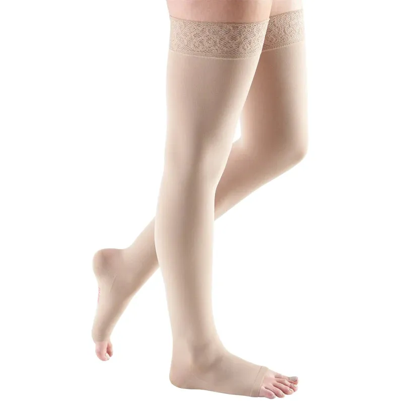 Medi Comfort 20-30mmHg Open Toe Thigh Length w/Lace Silicone Top Band