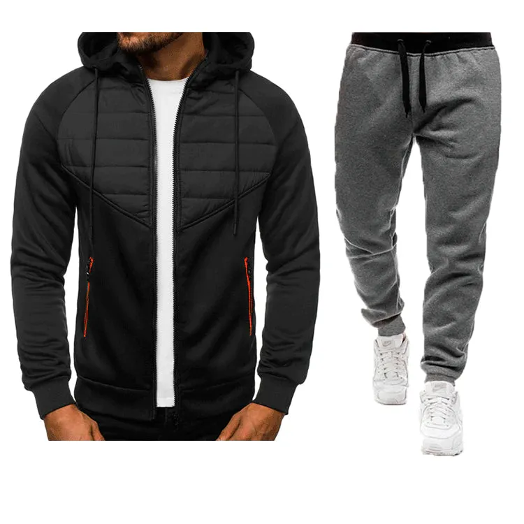 Men's Casual Stitching Zipper Cardigan Hoodie Jacket Jogger Two Piece Set