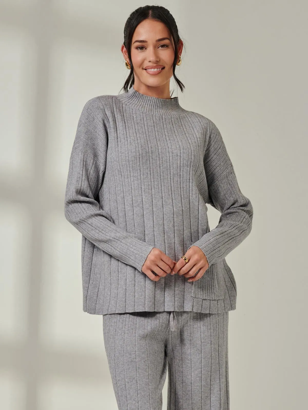 Mockneck Pocket Knit Jumper, Dove Heather