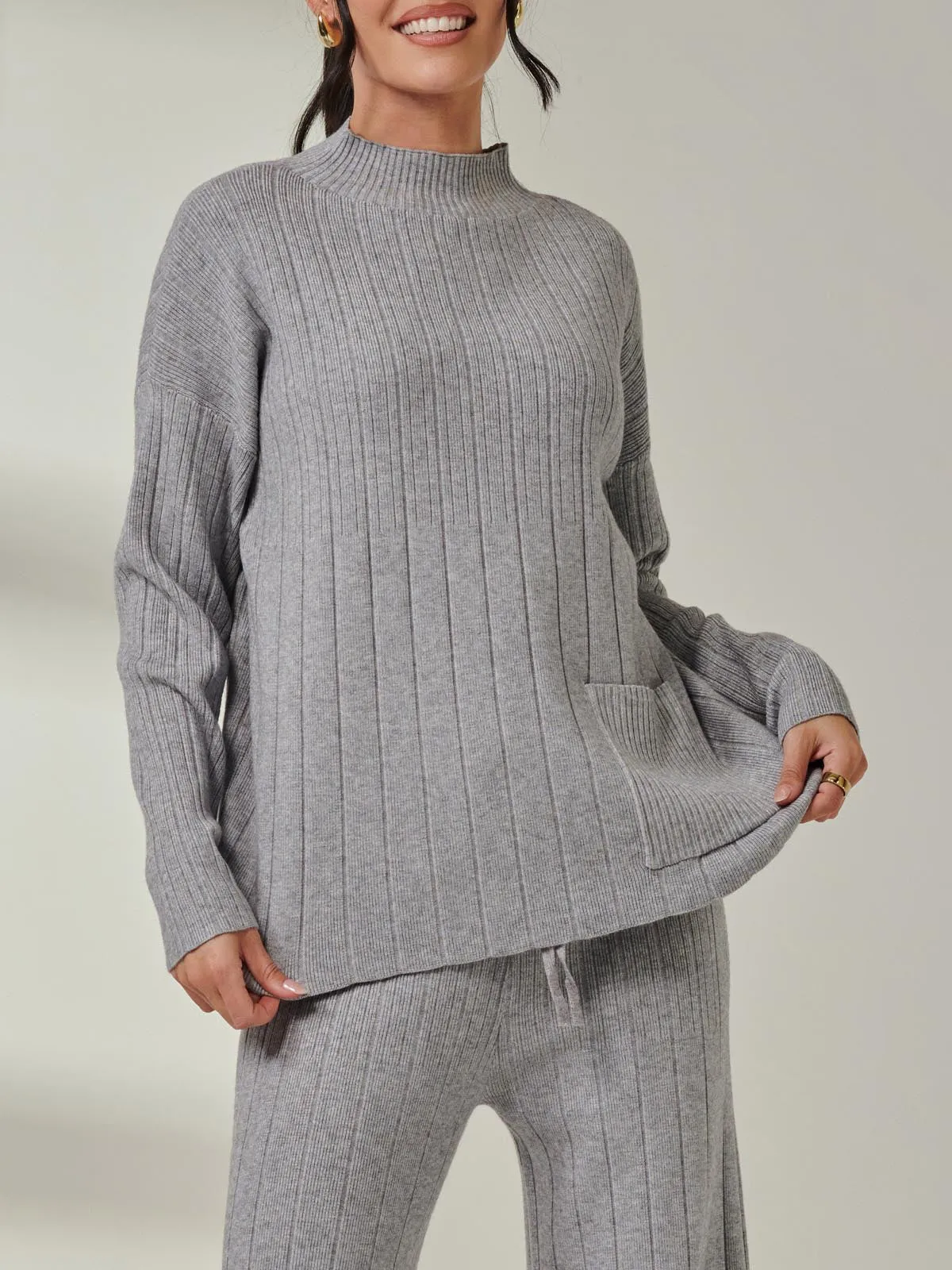 Mockneck Pocket Knit Jumper, Dove Heather