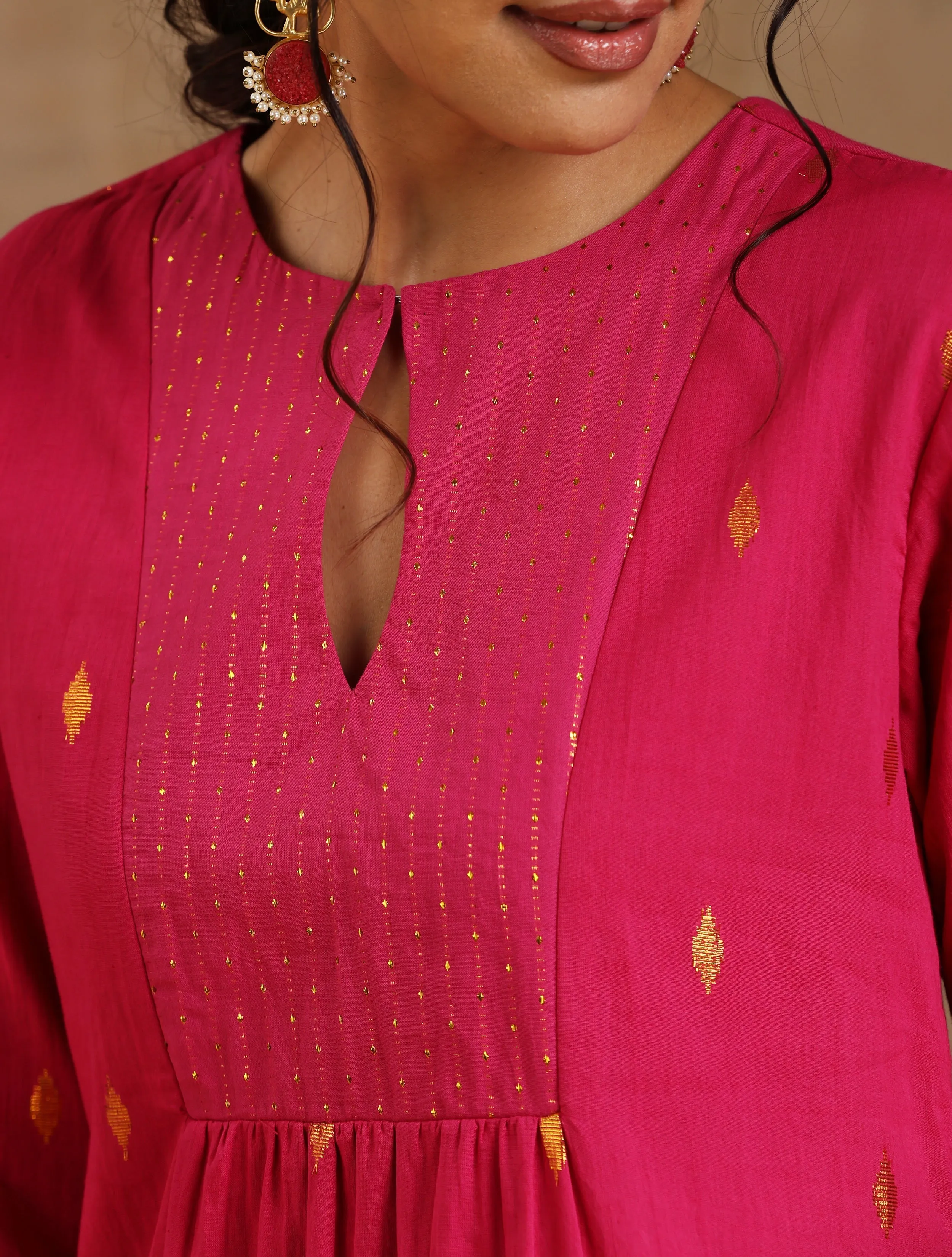 Pink Gold Cotton Yoke Kurta Set